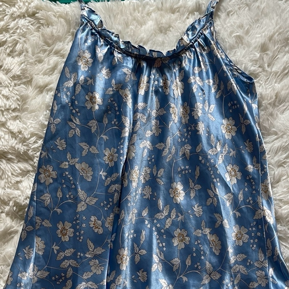 Blue Floral Camisole Top Sleeveless Spaghetti Strap Coquette Ethereal Medium - Picture 7 of 10